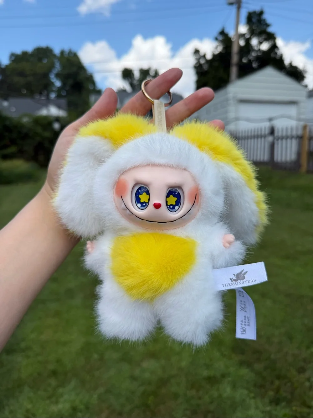 Yellow White Labubu Plush Bunny Toy-Stuffed Animal Collectible-Not Pop Mart